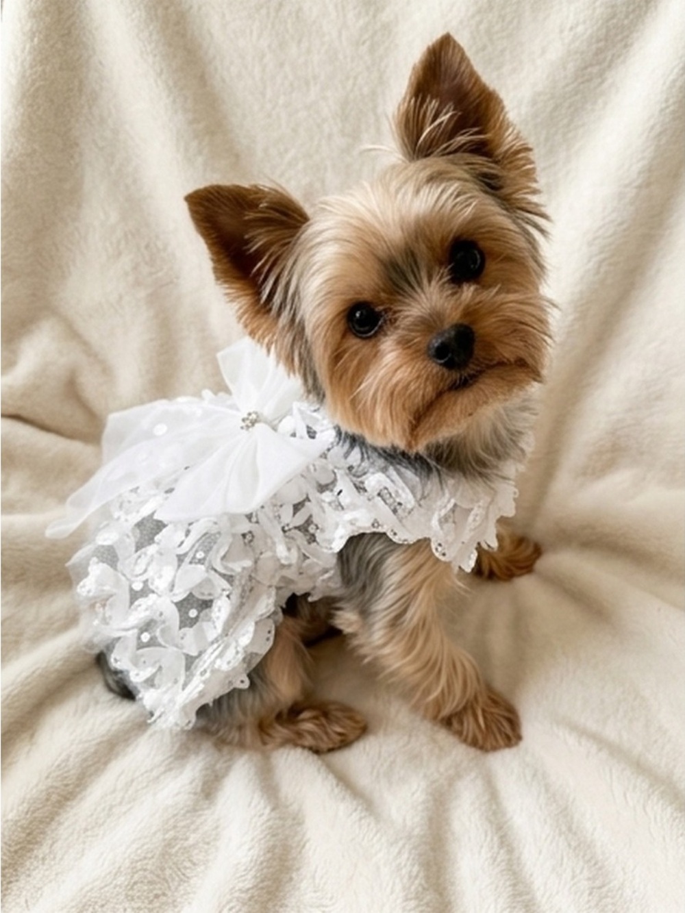 Top Paw Wedding Dress XS – White Sequin Tulle Dog Dress